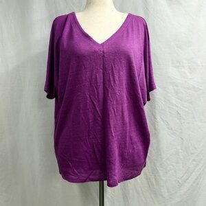 Chico’s Women's Batwing Sleeve Fuschia Linen T shirt